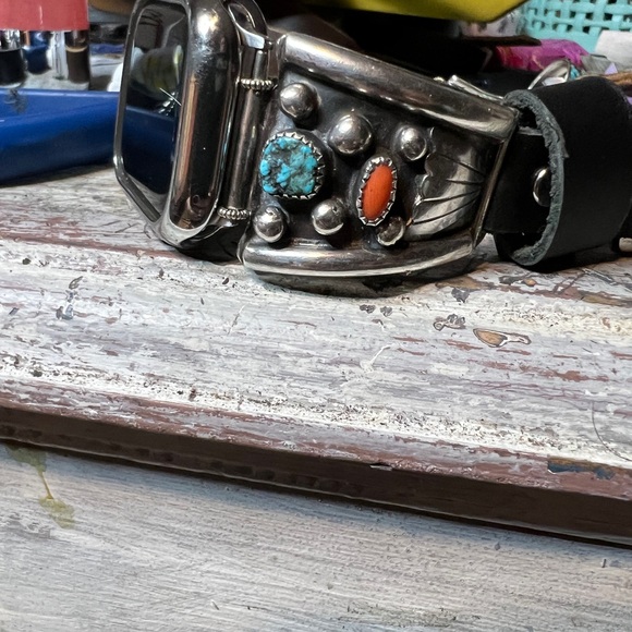 APPLE WATCHBAND/SS/turquoise/coral/Native American - Picture 4 of 6